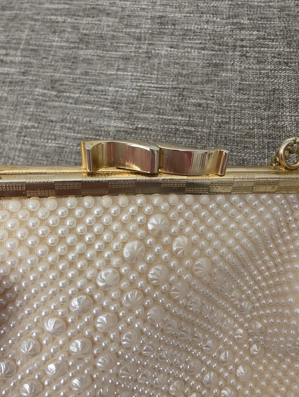 Vintage 1960s Le Jule Ivory Faux Pearl Beaded Evening Clutch